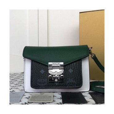 MCM 2019 Leather & Visetos Shoulder Bag,18cm - 엠씨엠 2019 여성용 레더 & 비세토스 숄더백 MCMB0369, 18cm,그린