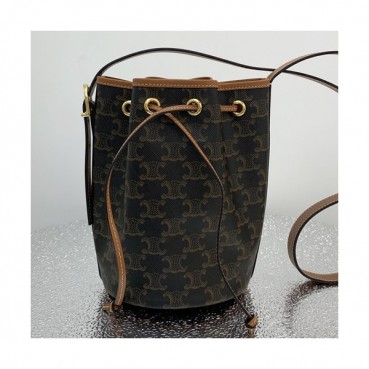 Celine 2019 Triomphe Canvas Bucket Shoulder Bag,21CM - 셀린느 2019  트리옴페 캔버스 버킷 숄더백 ,CELB0078,21CM,브라운