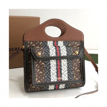 Burberry 2019 Canvas & Leather Shoulder Bag, 26.5cm - 버버리 2019 여성용 캔버스 & 레더 숄더백 ,BURB0416,26.5cm,브라운