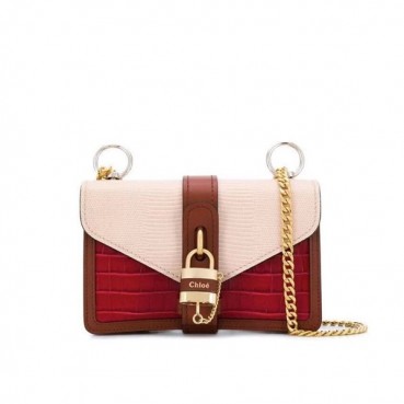 Chole 2019 Aby Leather Chain Shoulder Bag, 24cm -  끌로에 2019 애비 레더 체인 숄더백,CLB0152,24cm,레드+베이지