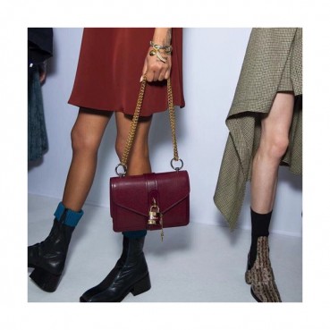 Chole 2019 Aby Leather Chain Shoulder Bag, 24cm -  끌로에 2019 애비 레더 체인 숄더백,CLB0149,24cm,다크레드