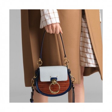 Chole 2019 Tess Leather Shoulder Bag, 20.5cm -  끌로에 2019 테스 레더 숄더백,CLB0146,20.5cm,브라운+화이트