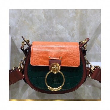 Chole 2019 Tess Leather Shoulder Bag, 20.5cm -  끌로에 2019 테스 레더 숄더백,CLB0144,20.5cm,그린+오렌지
