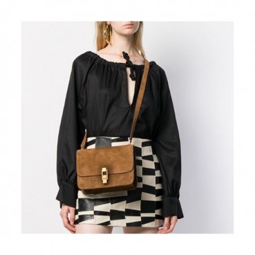 Saint Laurent 2019 Suede Carre Satchel Shoulder Bag,23cm - 입생로랑 2019 여성용 스웨이드 까레 사첼 숄더백 585060, SLB0522,23cm,브라운