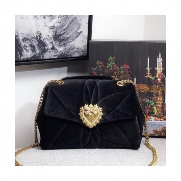 Dolce&Gabbana 2019 Velvet Chain Shoulder Bag ,26CM - 돌체 앤 가바나 2019 여성용 벨벳  체인 숄더백 DGB0243,26cm,블랙