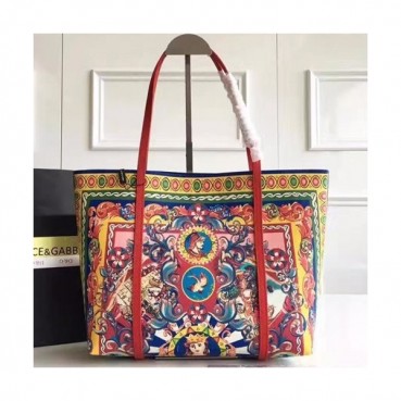 Dolce&Gabbana 2019 Leather Tote Shoulder Shopper Bag ,35CM - 돌체 앤 가바나 2019 레더 여성용 토트 숄더백 DGB0050,35cm,옐로우+레드