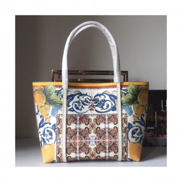 Dolce&Gabbana 2019 Leather Tote Shoulder Shopper Bag ,35CM - 돌체 앤 가바나 2019 레더 여성용 토트 숄더백 DGB0049,35cm,화이트+옐로우
