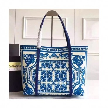 Dolce&Gabbana 2019 Leather Tote Shoulder Shopper Bag ,35CM - 돌체 앤 가바나 2019 레더 여성용 토트 숄더백 DGB0048,35cm,화이트+블루