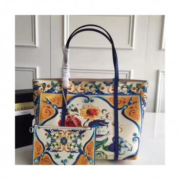 Dolce&Gabbana 2019 Leather Tote Shoulder Shopper Bag ,35CM - 돌체 앤 가바나 2019 레더 여성용 토트 숄더백 DGB0047,35cm,화이트+옐로우
