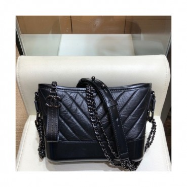 Chanel 2019 Gabrielle Hobo Leather Shoulder Bag ,20CM - 샤넬 2019 가브리엘 호보 레더 숄더백,CHAB1218,20CM,블랙