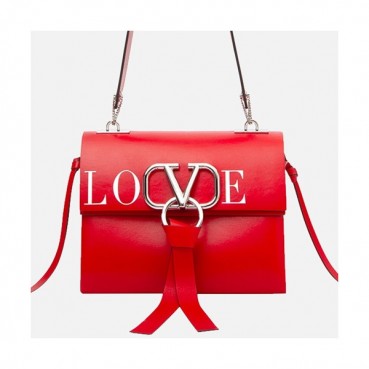 Valentino 2019 V-ring Leather Shoudler Bag,24CM 