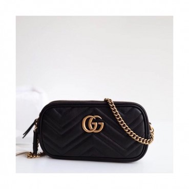 Gucci 2019 Marmont Matlase Leather Camera Shoulder Bag,19CM - 구찌 2019 마몬트 마틀라세 레더 카메라 숄더백 546581,GUB0809,19cm,블랙