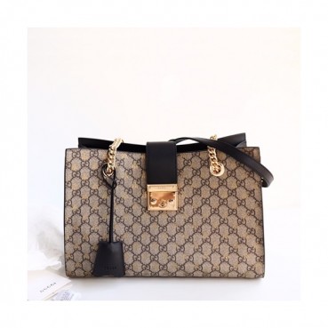 Gucci 2019 GG Supreme Padlock Medium Shoulder Bag,35CM - 구찌 2019 GG 수프림 패드락 미듐 숄더백 ,479197 ,GUB0807,35CM,브라운+블랙