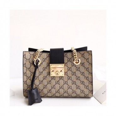 Gucci 2019 GG Supreme Padlock Small Shoulder Bag,26CM - 구찌 2019 GG 수프림 패드락 스몰 숄더백 ,498156,GUB0806,26CM,브라운+블랙