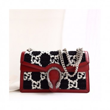 Gucci GG Dionysus Wool & Leather Shoulder Bag ,28CM - 구찌 GG 디오니소스 울 & 레더 숄더백 400249,GUB0804 ,28cm,블랙