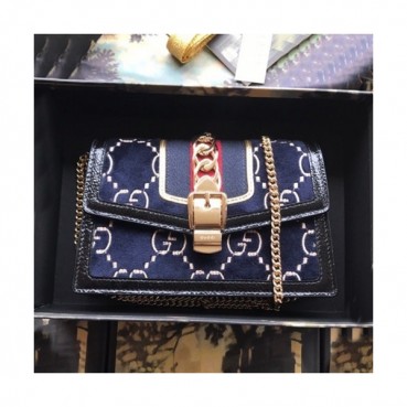 Gucci 2019 Sylvie VelVet Chain Shoulder Bag,19CM - 구찌 2019 실비 벨벳 체인 숄더백 494642,GUB0717,19CM,네이비