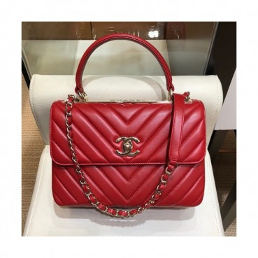 Chanel 2019 Woman Leather Chain Tote Shoulder Bag,25CM - 샤넬 2019 여성용 레더 체인 토트 숄더백,CHAB1037,25CM,레드