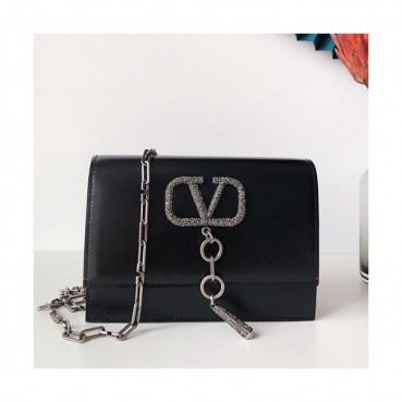 Valentino 2019 Vcase Leather Chain Shoudler Bag,22CM - 발렌티노 2019 Vcase 여성용 레더 체인 숄더백 ,VTB0759,22CM,블랙