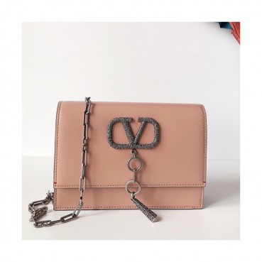Valentino 2019 Vcase Leather Chain Shoudler Bag,22CM - 발렌티노 2019 Vcase 여성용 레더 체인 숄더백 ,VTB0758,22CM,핑크