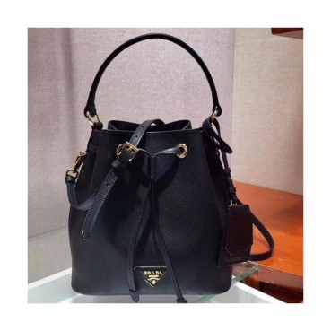 Prada 2019 Woman Leather Bucket Tote Shoulder Bag,22cm - 프라다 2019 여성용 레더 버킷 토트 숄더백 ,1BZ032,22cm,블랙