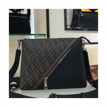 Fendi 2019 PVC & Leather Shoulder Bag, 31cm - 펜디 2019 PVC & 레더 남여공용 숄더백,FENB0422,31cm,브라운+블랙