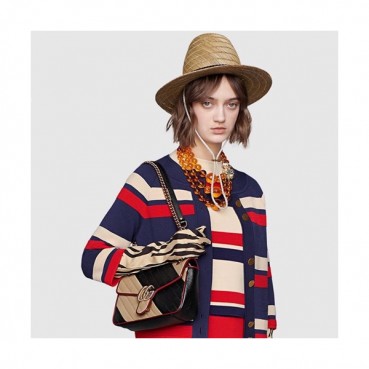 Gucci GG Marmont Matlase Women Shoulder Bag,26CM - 구찌 GG 마몬트 마틀라세 여성용 숄더백 443497,GUB0684,26CM,블랙+베이지