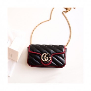 Gucci GG Marmont Matlase Super Mini Women Shoulder Bag,17.5CM - 구찌 GG 마몬트 마틀라세 수퍼미니 여성용 숄더백 574969,GUB0683,17.5CM,블랙