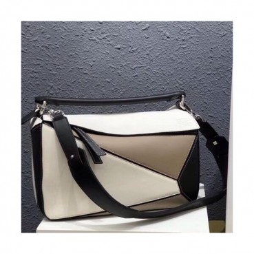 Loewe 2019 Puzzle Medium Shoulder Bag, 29CM - 로에베 2019 퍼즐 미듐 숄더백 ,LOEB0179, 29CM,화이트+블랙