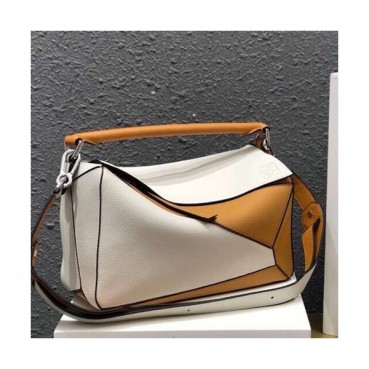 Loewe 2019 Puzzle Medium Shoulder Bag, 29CM - 로에베 2019 퍼즐 미듐 숄더백 ,LOEB0178, 29CM,화이트+카멜