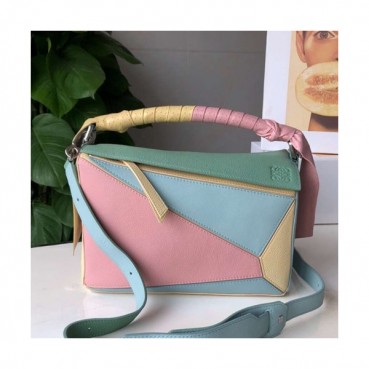 Loewe 2019 Puzzle Medium Shoulder Bag, 29CM - 로에베 2019 퍼즐 미듐 숄더백 ,LOEB0166, 29CM,핑크+스카이블루