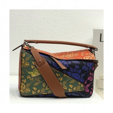 Loewe 2019 Puzzle Medium Shoulder Bag, 29CM - 로에베 2019 퍼즐 미듐 숄더백 ,LOEB0167, 29CM,오렌지+그린(블랙)