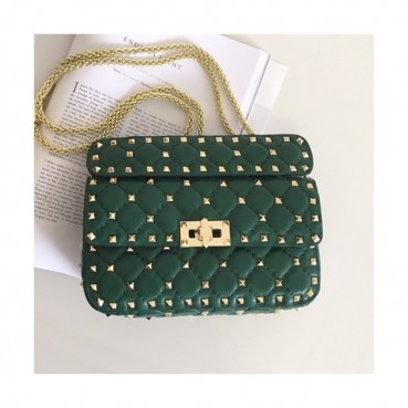 Valentino 2019 Garavani Ruckstud Spike Leather Chain Shoudler Bag,20/24/30CM - 발렌티노 2019 가라바니 락스터드 스파이크 여성용 레더 체인 숄더백 ,VTB0595,20/24/30CM,다크그린