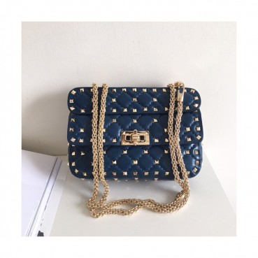 Valentino 2019 Garavani Ruckstud Spike Leather Chain Shoudler Bag,20/24/30CM - 발렌티노 2019 가라바니 락스터드 스파이크 여성용 레더 체인 숄더백 ,VTB0594,20/24/30CM,블루