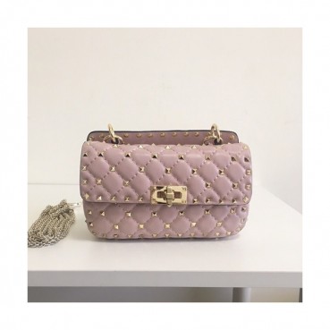 Valentino 2019 Garavani Ruckstud Spike Leather Chain Shoudler Bag,20/24/30CM - 발렌티노 2019 가라바니 락스터드 스파이크 여성용 레더 체인 숄더백 ,VTB0592,20/24/30CM,핑크