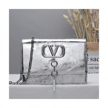 Valentino 2019 Vcase Leather Chain Shoudler Bag,17.5/22CM - 발렌티노 2019 Vcase 여성용 레더 체인 숄더백 ,VTB0585,17.5/22CM,실버