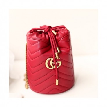 Gucci 2019 GG Marmont Mini Women Bucket Chain Shoulder Bag,19CM - 구찌 2019 GG 마몬트 미니 여성용 버킷 체인 숄더백, 575163,GUB0672,19CM,레드