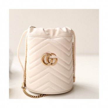 Gucci 2019 GG Marmont Mini Women Bucket Chain Shoulder Bag,19CM - 구찌 2019 GG 마몬트 미니 여성용 버킷 체인 숄더백, 575163,GUB0671,19CM,화이트