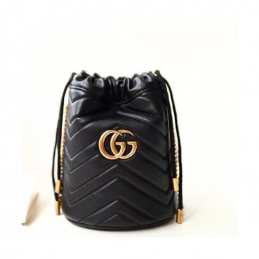 Gucci 2019 GG Marmont Mini Women Bucket Chain Shoulder Bag,19CM - 구찌 2019 GG 마몬트 미니 여성용 버킷 체인 숄더백, 575163,GUB0670,19CM,블랙