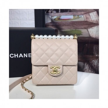Chanel 2019 Leather Pearl Chain Shoulder Bag,15CM - 샤넬 2019 레더 진주 체인 숄더백 CHAB0804,15CM,베이지