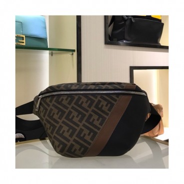 Fendi 2019 PVC & Leather Belt Bag / Shoulder Bag, 35cm - 펜디 2019 PVC&레더 남여공용 벨트백/숄더백,FENB0411,35cm,브라운+블랙(브라운)