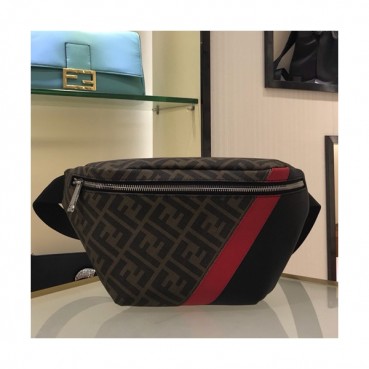 Fendi 2019 PVC & Leather Belt Bag / Shoulder Bag, 35cm - 펜디 2019 PVC&레더 남여공용 벨트백/숄더백,FENB0410,35cm,브라운+블랙(레드)