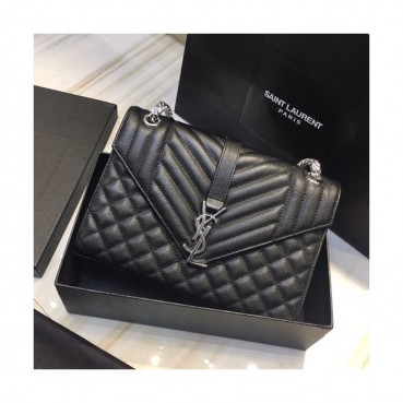 Saint Laurent 2019 Women Envelop Satchel Shoulder Bag,24CM - 입생로랑 2019 여성용 엔벨롭 사첼 숄더백 487206 , SLB0362,24CM,블랙