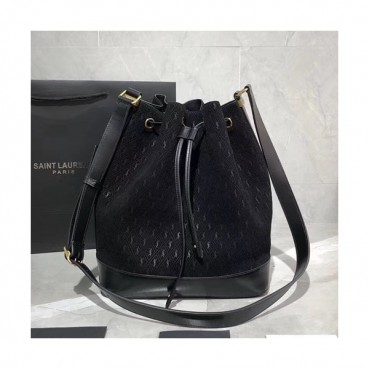 Saint Laurent 2019 Monogram All Over Suede Bucket Shoulder Bag,27CM - 입생로랑 2019 모노그램 올오버 스웨이드 버킷 숄더백 568606 , SLB0360,27CM,블랙