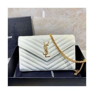 Saint Laurent Women Monogram Chain Shoulder Bag,22.5 CM - 입생로랑 여성용 모노그램 체인 숄더백 360452 , SLB0325, 22.5CM,화이트