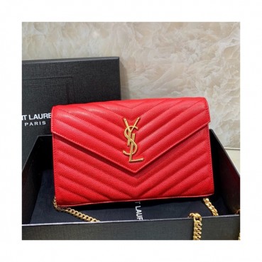 Saint Laurent Women Monogram Chain Shoulder Bag,22.5 CM - 입생로랑 여성용 모노그램 체인 숄더백 360452 , SLB0324,22.5CM,라이트레드