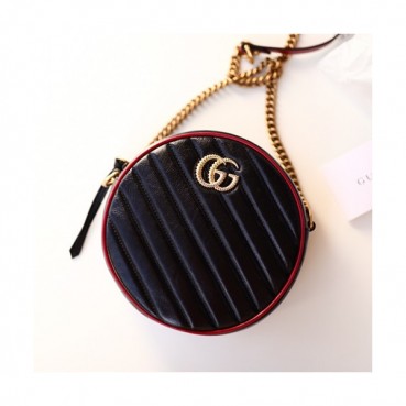 Gucci 2019 GG Marmont Mini Round Women Shoulder Bag,18.5CM - 구찌 2019 GG 마몬트 미니 라운드 여성용 숄더백 550154,GUB0660,18.5CM,블랙