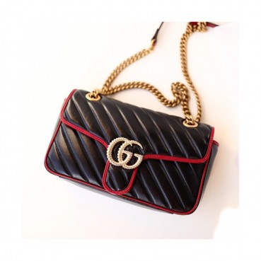 Gucci GG Marmont Matlase Women Shoulder Bag,26CM - 구찌 GG 마몬트 마틀라세 여성용 숄더백 443497,GUB0659,26CM,블랙