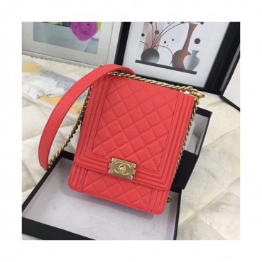 Chanel 2019 Boy Leather Chain Shoulder Bag ,19.5CM - 샤넬 2019 보이 레더 체인 숄더백 CHAB0791,19.5CM,라이트레드