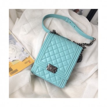 Chanel 2019 Boy Leather Chain Shoulder Bag ,19.5CM - 샤넬 2019 보이 레더 체인 숄더백 CHAB0788,19.5CM,스카이블루