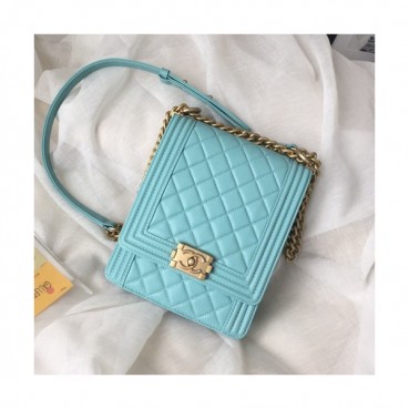 Chanel 2019 Boy Leather Chain Shoulder Bag ,19.5CM - 샤넬 2019 보이 레더 체인 숄더백 CHAB0787,19.5CM,스카이블루